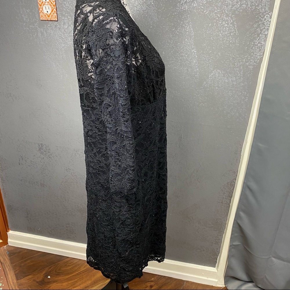 Blu Sage black lace sequin v-neck illusion knee length party formal dress - Picture 8 of 10